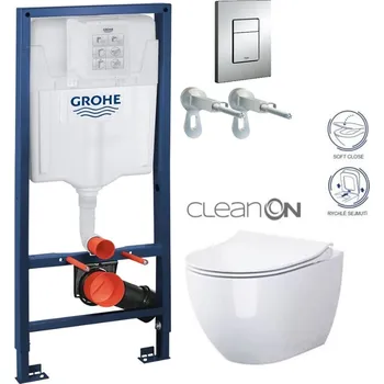 WC sada Grohe Rapid SL pro závěsné WC 38528SET s chromovou deskou + WC CERSANIT ZEN CLEANON + SEDÁTKO 38772001 HA1