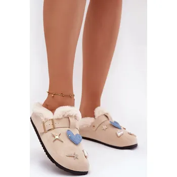 Dámské pantofle Dámské pantofle z eko semiše s kožešinou Boto černá | krémová 3485616