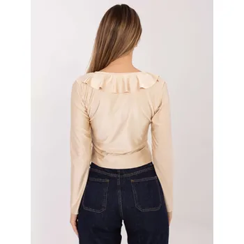 Dámská halenka Jednobarevná béžová halenka s volány MODA ITALY modrá | krémová 3485407