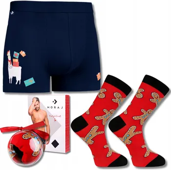 Boxerky Sada Pánské Vánoční Boxerky a Ponožky v Baňce Dárek MORAJ XL