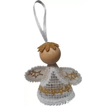 Vánoční dekorace Vyšívaný andílek č.2 bílozlatý