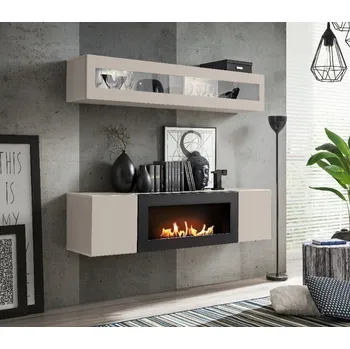 Obývací stěna Nábytková Stěna do obývacího pokoje s krbem FLY N2 Kašmír
