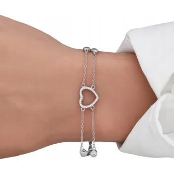 Náramek STŘÍBRNÝ NÁRAMEK CELEBRITKA POVRCHOVĚ UPRAVENÝ RHODIEM - SRDCE