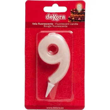 Svíčka na dort číslo 9 svítící ve tmě 6cm - Dekora | Cukrářské potřeby