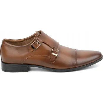 Pánské polobotky Pánské společenské elegantní boty na přezky Monki 306LU hnědé velikost 46