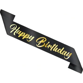 Party dekorace Narozeninová šerpa Happy Birthday černá a zlatá, 10 x 160 cm /BP