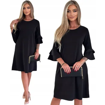 Dámské šaty ELEGANTNÍ ČERNÉ ŠATY S VOLÁNKEM NA RUKÁVU VELIKOST 46