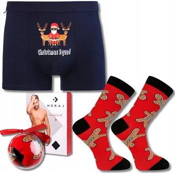 Boxerky Sada Pánské Vánoční Boxerky a Ponožky v Baňce Dárek MORAJ XL