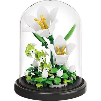 ostatní stavebnice Dekorační mikro stavebnice bílých lilií 85 x 85 x 106 mm 162 ks Květinový model v květináči v průhledné krabičce Domácí ozdoba a dárek pro děti i dospělé