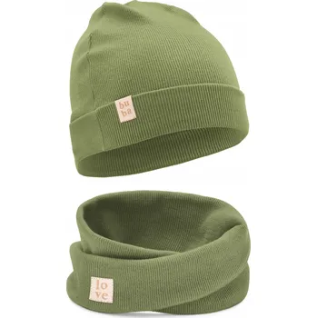 Čepice ČEPICE NÁKRČNÍK ČEPICE PRO DÍVKU NA JARO/PODSIM, OLIVOVĚ KHAKI 51-56 cm