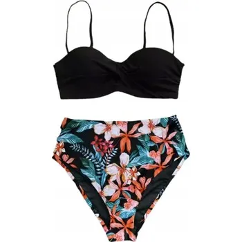 Dámské plavky DVOUDÍLNÉ PLAVKY PUSH UP S VYSOKÝM PASEM VYSTUŽENÉ LÉTO KVĚTINY S