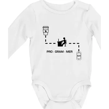 Programátor mobil - Body kojenecké s dlouhým rukávem - Dlouhý r. 3-6 měs ( Bílá )