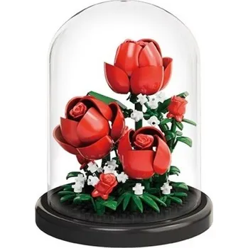 ostatní stavebnice Designová mikro stavebnice červené růže 85 x 85 x 106 mm 151 ks Květinový model v květináči v průhledné krabičce Elegantní domácí dekorace a dárek