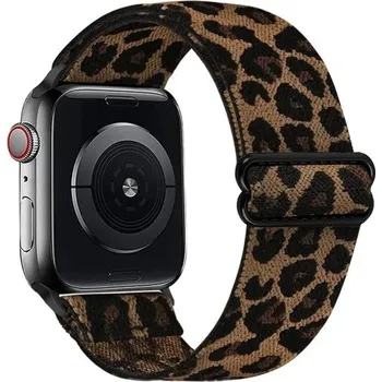 Leopardový elastický nylonový řemínek 46 mm pro Apple Watch s10 Nastavitelný strečový pásek z měkkého nylonu s pevnou ocelovou posuvnou sponou