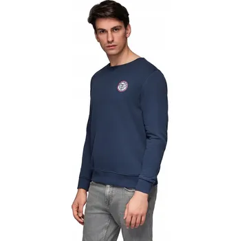 Pánská mikina Pánská tepláková pánská mikina s kulatým výstřihem a nášivkou – tmavě modrá V2 B1713 M