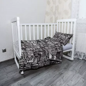 Povlečení Sablio Mikroplyšové dětské povlečení do postýlky Kreslené mrakodrapy - 100x135 / 40x60