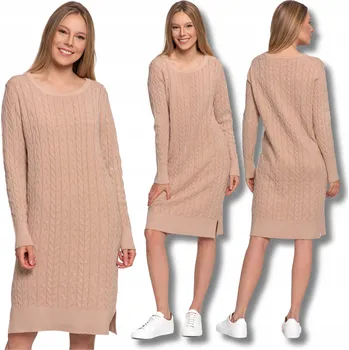 Dámské šaty ŠATY dámské svetrové copánkový vzor MORAJ viskóza béžová S/M