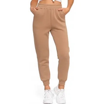 Dámské kalhoty DÁMSKÉ TEPLÉ JOGGER KALHOTY MORAJ S KAPSY A VYSOKÝM PASEM BÉŽOVÉ XL