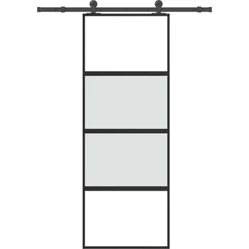 Interiérové dveře vidaXL Posuvné dveře s kováním 76x205 cm ESG sklo a hliník [3332995] Barva: matt and transparent