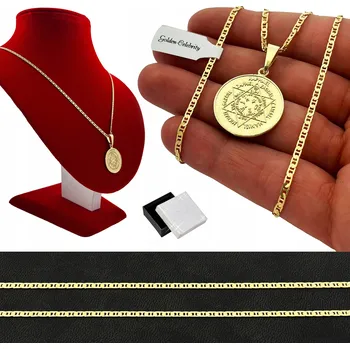 Náhrdelník ZLATÝ DÁMSKÝ NÁHRDELNÍK 925/585 TALISMAN PEČEŤ 7 ARCHANGELŮ STŘÍBRO GRAVÍROVÁNÍ