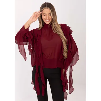 Dámská halenka Bordová šifonová halenka s volány Factory Price černá | tmavě červená 3485464
