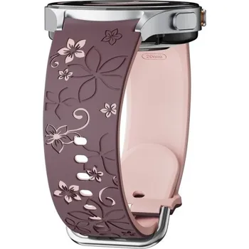 Gravírovaný silikonový řemínek 44 mm pro Samsung Galaxy Watch 7 Květinový vzor Měkký prodyšný pásek pro sport i každodenní pohodlné nošení Violet