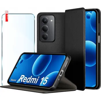 Pouzdro na mobilní telefon Pouzdro Kožené uzavíratelné MAGNETICKÉ POUZDRO pro Xiaomi Redmi 15 4G | 5G + SKLO