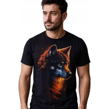 Pánské tričko s velkým potiskem vlka, bavlna XXL