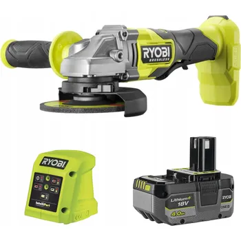 úhlová bruska RYOBI Bezuhlíková Úhlová Bruska 125 mm + Akumulátor 4,0 Ah + Nabíječka 1,5 A