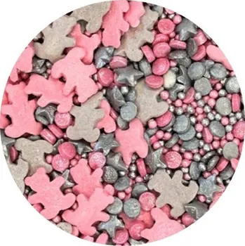 Přisada na vaření a pečení Cukrové zdobení růžovo-stříbrní medvídci 1kg - I LOVE CAKES | Skvělé pro Váš domácí dort