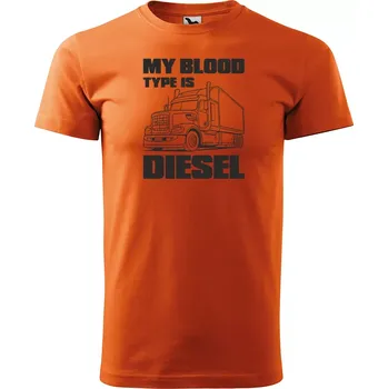 Sablio Tričko s potiskem pro řidiče kamionu My blood type is DIESEL - oranžové 2XL