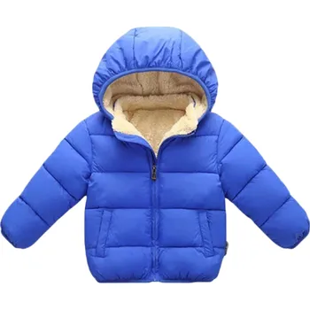 Dětská zimní bunda s kapucí na zip Unisex teplá zimní bunda s kapsami Bavlna Vlna Pohodlná hřejivá bunda pro chlapce i dívky modrá 2