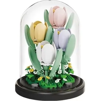 ostatní stavebnice Elegantní mikro stavebnice tulipánů 85 x 85 x 106 mm 174 ks Květinový model v květináči v průhledné krabičce Stylová domácí dekorace a kreativní dárek