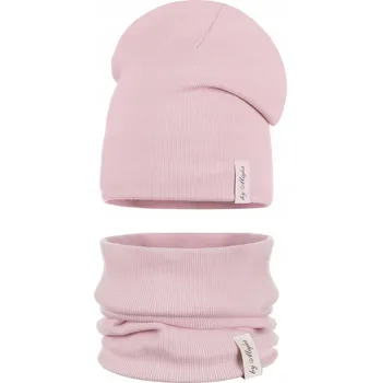 Čepice DĚTSKÁ JARNÍ SOUPRAVA ČEPICE A NÁKRČNÍK, DVOUVRSTVÁ, VELIKOST 46-52, RŮŽOVÁ