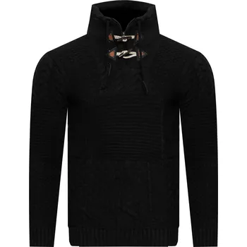 Pánský svetr Pánský svetr s rolákem - CJU 51251 152/ČERNÝ, vlněný, teplý, copánkový vzor