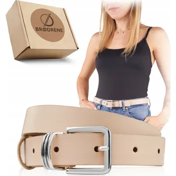 Opasek Kožený Opasek ke kalhotám béžový Brodrene, klasický pásek k džínám, spona, 125 cm