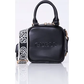 Kabelka Guess kabelka, typ kufřík, pravá kůže, černá