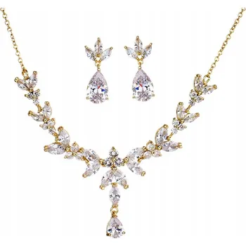 Náušnice Zlatá souprava náhrdelníku a náušnice s zirkony pro svatba