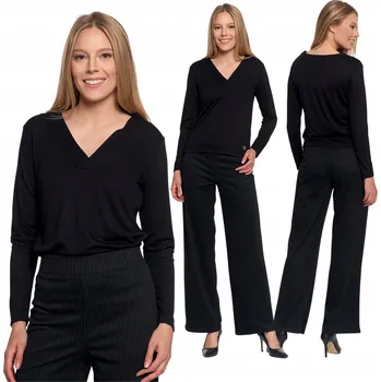 Dámská košile DÁMSKÁ HALENKA Z VISKÓZY S DLOUHÝM RUKÁVEM KLASICKÁ MORAJ VÝSTŘIH DO V ČERNÁ L