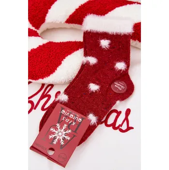 Dětská móda Dětské Vánoční Ponožky Srdíčka S Kožešinou Vlna Alpak Červené 28-31
