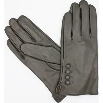 Rukavice Hollig Dámské teplé zdobené kožené rukavice šedé s knoflíčky z pravé kůže jehnětina Velikost: 7 obvod ca 19 cm