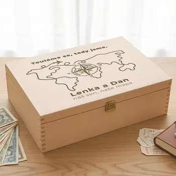 Dárkový potravinový koš Cestovatelská Krabička 34x25 cm - Krabička na zážitky a vzpomínky cestovatelů, turistů Motiv Foto + text