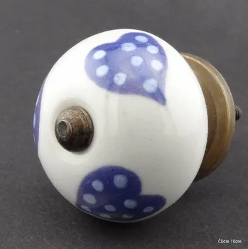 Nábytková úchytka bílá s fialovými srdíčky 4 cm - knopka
