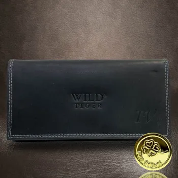 Peněženka Dámská černá kožená peněženka WILD s monogramem | Kvalita a osobitost Vyberte variantu: bez jakékoliv úpravy + Akce - zlatá mince Pro štěstí ZDARMA