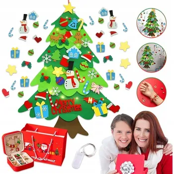 Vánoční dekorace PLSTĚNÝ VÁNOČNÍ STROMEK S PŘÍSLUŠENSTVÍM NA SUCHÝ ZIP A 50 LED SVĚTÝLKY NA ZEĎ