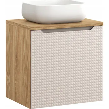 Koupelnový nábytek Závěsná koupelnová skříňka béžová 60 cm s deskou a umyvadlem