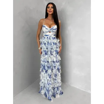 Dámské šaty Krémové plesové dlouhé tylové šaty ZORELLE s volánky Velikost: M