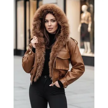Dámská casual bunda Dámská koženková bunda s kožešinou SOFTREBEL hnědá