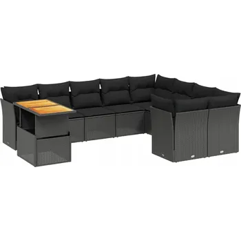 VidaXL 10dílná zahradní sedací souprava, polštáře černý PE ratan