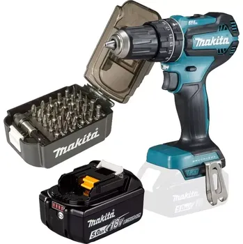 DHP485Z-set Aku bezuhlíkový příklepový šroubovák 18V Makita DHP485Z - set baterie 5,0Ah + sada bitů E-00022 + DÁREK ZDARMA!